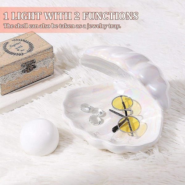 Shell Pearl LED Nattlampe Perle I Skjell Nattlampe Bordlampe For Barnerom Soverom Stue, Hvit