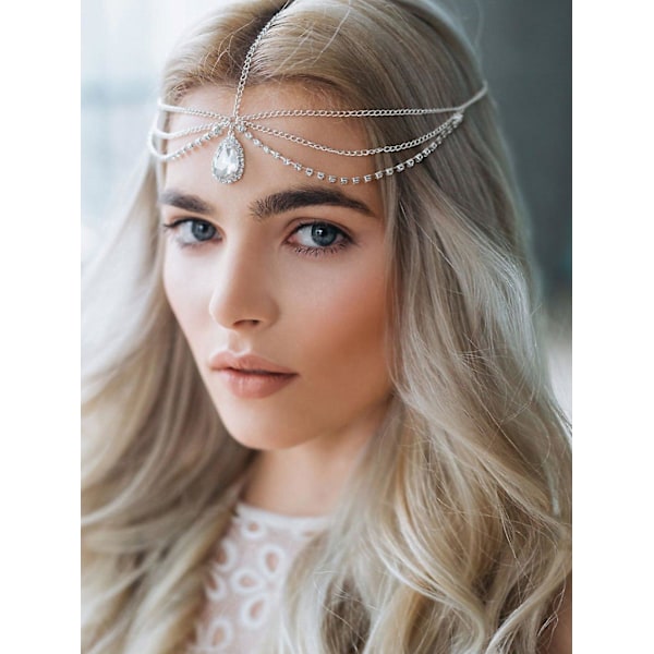 Mote Kvinner Gypsy Bohe Halloween Charm Rhinestones Hodekjede Vintage Rhinestones Crysatal Drop Hodeplagg Hodebånd Bryllup Ball Eveing Kvinner Jente Ha