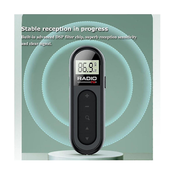 Mini taskuradio, ladattava, kannettava 76-108 MHz radiovastaanotin taustavalaistulla LCD-näytöllä, langallinen