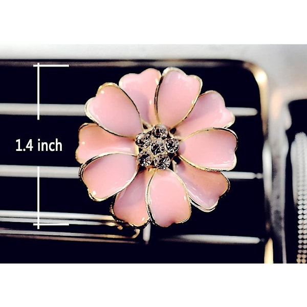 2-pack Daisy Flowers Biltillbehör Söta Bil Luftarom Bling Diamant Luftventilationsklämmor Bilinredning (rosa)