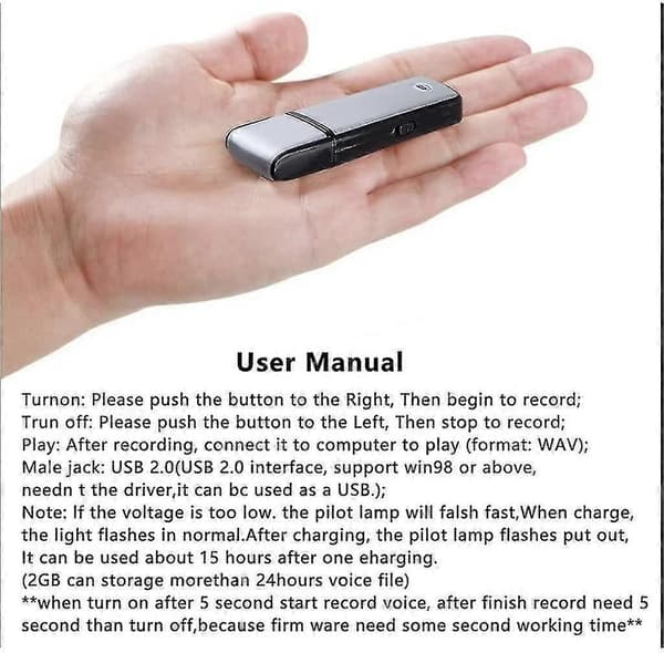Digital lydopptaker, USB-opptaker, oppladbar møte-flashstasjon - 16 GB (blå)
