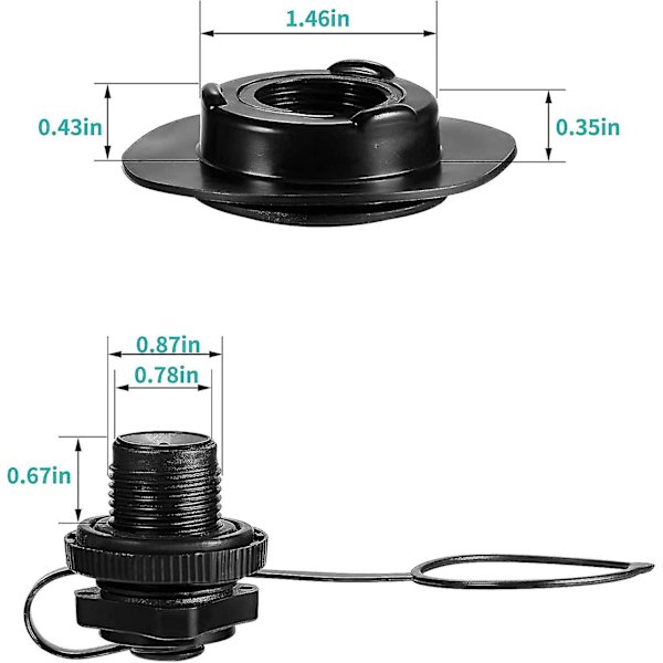 Ventil, luftventil - Envejs oppustnings luftmadras udskiftnings skrueventil, oppustelig båd mini luftprop udskiftning til gummibåd/flåde/kajak/poolbåd A