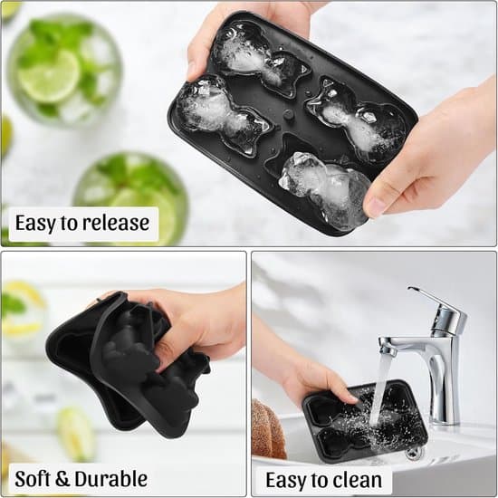 3D Cat Silicone Ice Cube Tray - Ice Cube Mold with Lid - 4 Compartments - Gray - Large Ice Cube Tray - Easy Release - For Whiskey and Beer