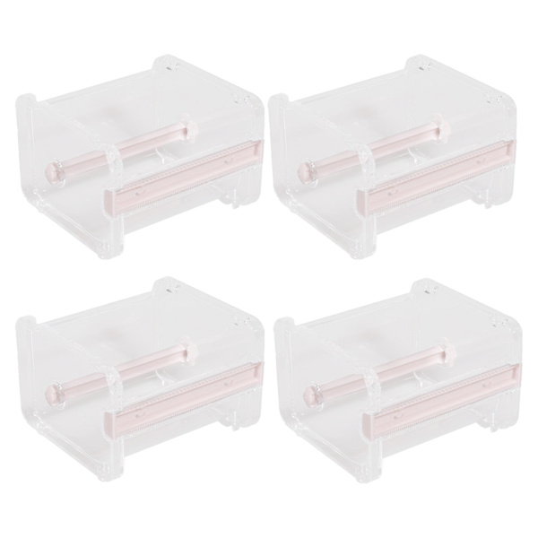 4-pack transparenta synliga skrivbordsdispensrar för maskeringstejp, tejpskärare, rulltejphållare