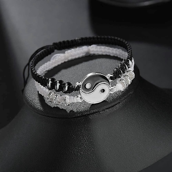 2 st matchande Yin Yang justerbar sladd armband för vänskap