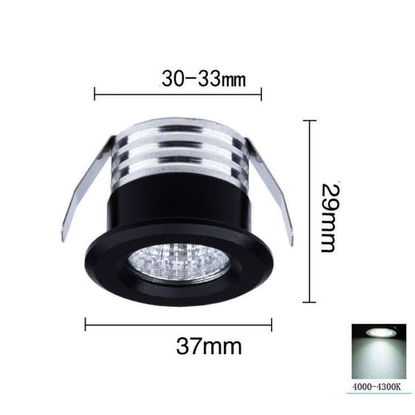 Sæt med 4 mini forsænkede LED-spotlights, 3W, Neutralt sort lys