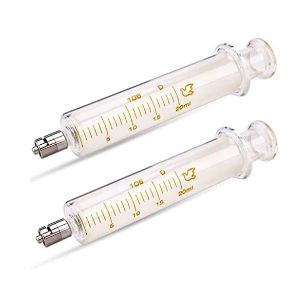 2-pack glassprutor Luer Lock 20 ml utan nål för industri, konst, hantverk och etc.