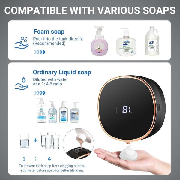 Soap Dispenser Soap Pump Automatic Soap Dispenser Manual Soap Dispenser Contactless USB C Rechargeable Wall Mounted, White