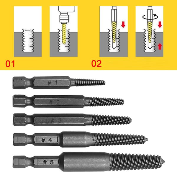 5x Broken Bolt Extractor Kit Hex Shank Spiral Flute Bolt Extractor Set Enkel å bruke