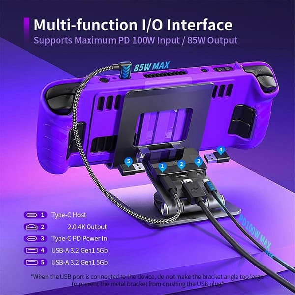 Rotationsstand Dockingstation til ROG Ally X & Steam Deck OLED & Switch & iPad Pro 4K2K 100W Opladning Alt