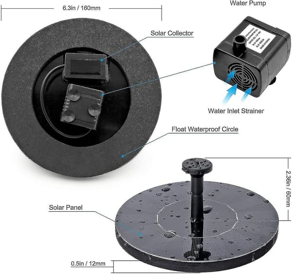 Solcellsdriven fågelbadsfountain, 1.4w Bärbar Nedsänkbar Gratis