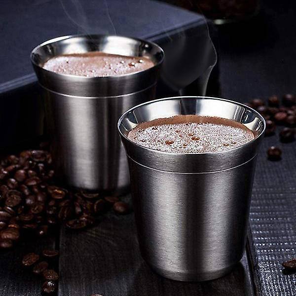 160 ml Espresso Koppar i Rostfritt Stål (2-pack), Dubbelväggiga Espresso Koppar, Isolerande Kaffe Koppar med