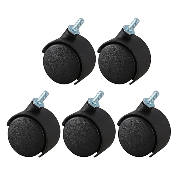 5 stk. 6mm gevindstang 40mm dobbelthjul roterende hjul sort