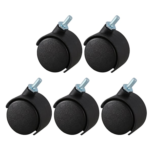 5 stk 6mm gjengede stamme 40mm dobbelthjul roterende hjul svart