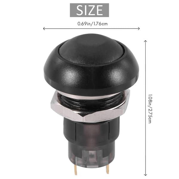 On-Off Låsende Vandtæt 12mm Trykknap SPST 2A IP67, Sort