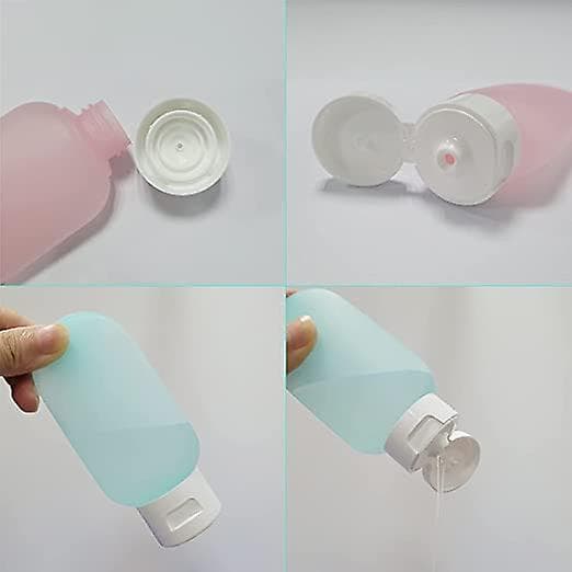3-pack reseflaskor, 60 ml reseflaskor och behållare, resefyllbara klämflaskor med väska (blå/gul/rosa)