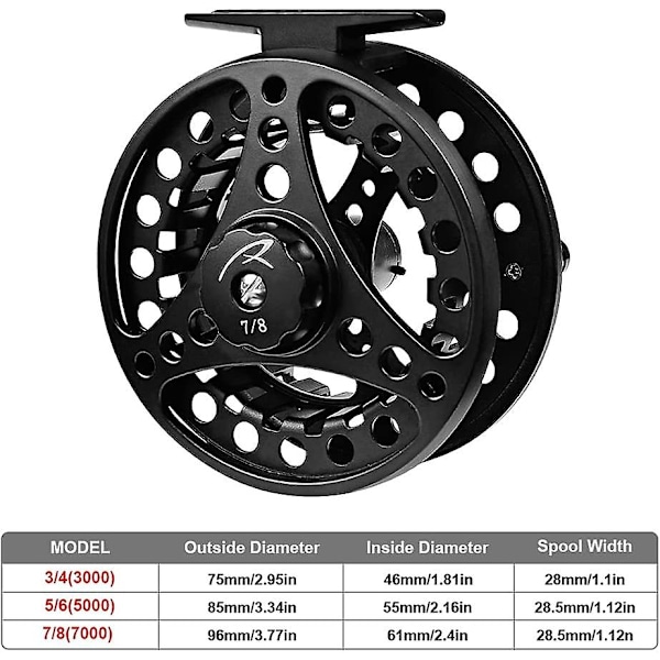 Helt metall flugfiskerulle i aluminiumlegering, CNC-bearbetad 7/8 flugfiskerulle, svart