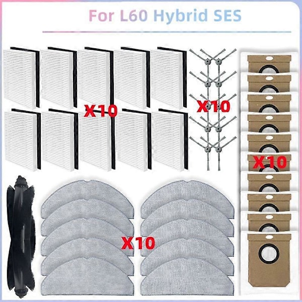 G50 Hybrid, L60 Hybrid / L60 Hybrid -imurin osat pääsivuharja Hepa-suodatin Moppityynyt Pölypussit Tarvikkeet