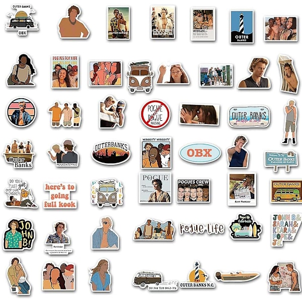 100 st Outerbanks Obx Pogue Life Vattentäta Vinyldekaler för Laptop, Skrapböcker, Vattenflaskor, Skateboards, John B Jj Stickers Present