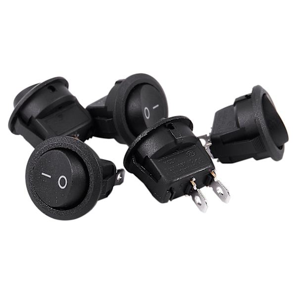 5 stk. SPST Sort Knap On/Off Rund Vippekontakt AC 6A/250V 10A/125V