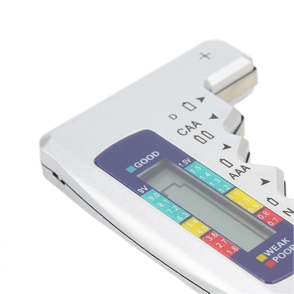 Digital Batterikapacitetsmåler Tester Universal D C N AAA AA 9V 1.5V Knapcelle Analysator Sølv