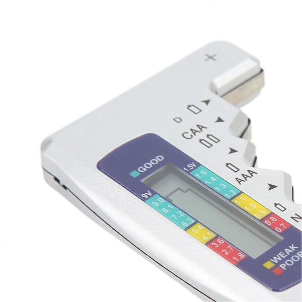 Digital Batterikapasitetsmåler Tester Universal D C N AAA AA 9V 1.5V Knappcelleanalysator Sølv