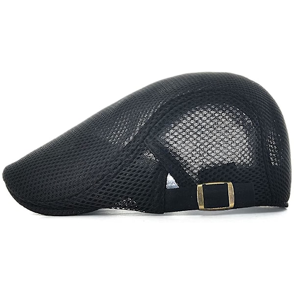 Herre Åndbar Mesh Sommerhat Justerbar Newsboy Beret Ivy Kasket Flat Cap Sort