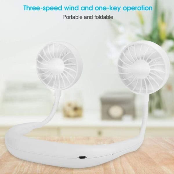Bærbar halsventilator. USB-genopladelig bærbar ventilator med tre hastigheder. Mini halsventilator (hvid).