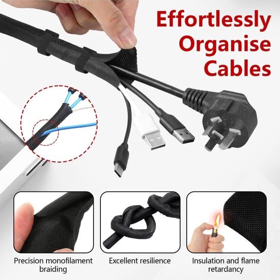 3m x 30mm Black Cable Protector - Self-Adhesive - Computer and TV Cable Organizer - Anti-Chew Protection