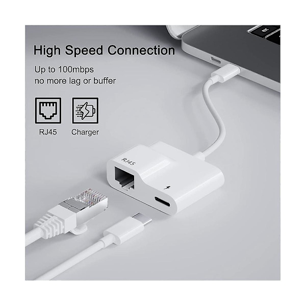 USB C - Ethernet -sovitin, USB Type C - RJ45 Gigabit Ethernet LAN -sovitin 60 W:n laturilla, /P 2024THO:lle
