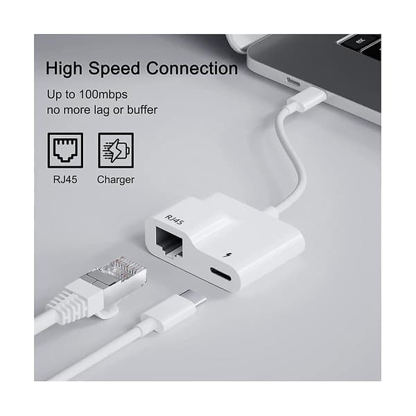 USB C til Ethernet Adapter, USB Type C til RJ45 Gigabit Ethernet LAN Adapter med 60W Oplader, til /P 2024THO