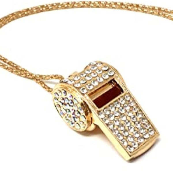 Halsband i guld-stil, utsökt diamantbesatt domarevisselpipa, söt strassvisselpipa, metallvisselpipa