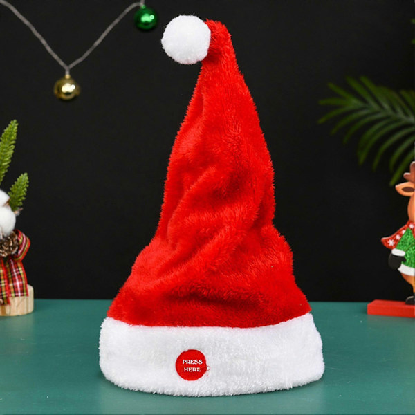 Elektrisk Jultomteluva som Sjunger och Dansar - Batteridriven Röd Plyschluva med Svingande Tomte - Juldekoration och Present