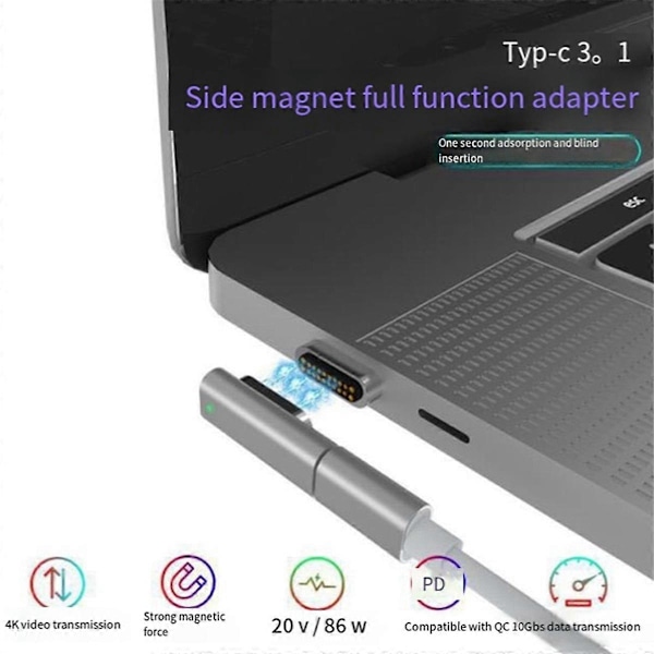 Ny 100W 20 PIN MAGNETISK USB C PD Laddningskabel Snabbladdning 10 Gbps 4K Video @ 60Hz för Macbook P