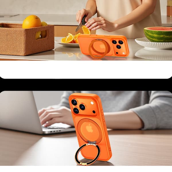 Orange Skin Feel Anti-Fall Case with 360° Stand Compatible with iPhone 17 Pro Max