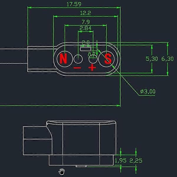 Magnetisk opladerkabel til smartur med magnetisk stik 2-ben 2,84 mm