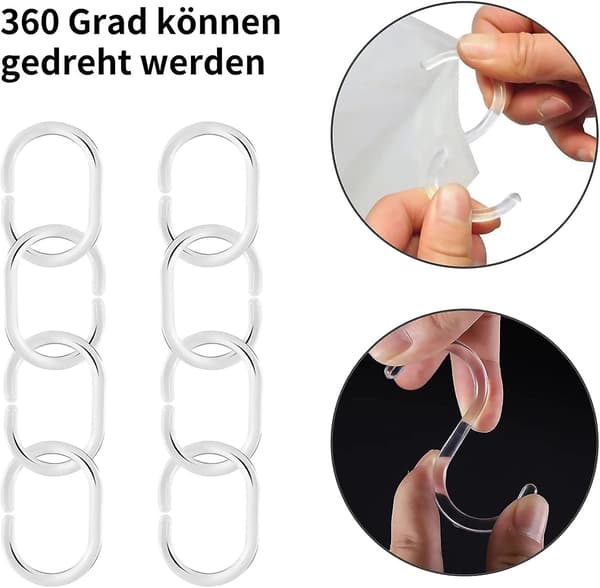 24-pack duschdraperiringar, C-formade duschdraperiringar i plast, duschdraperiringar, transparenta duschdraperiringar för duschfönsterstång