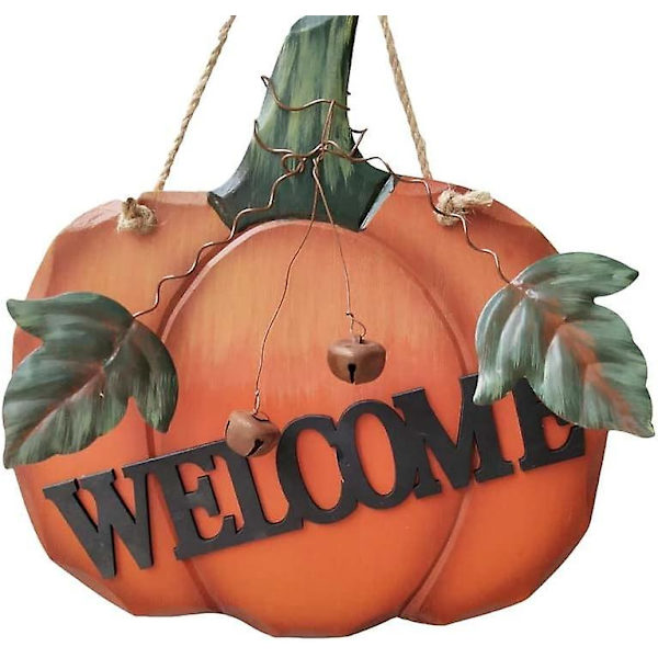 Kurpitsa Tervetuloa Ovikyltti, Kurpitsa Tervetuloa Oviroikkuva Kyltti Juhlapyhäkoriste, Halloween Seppele
