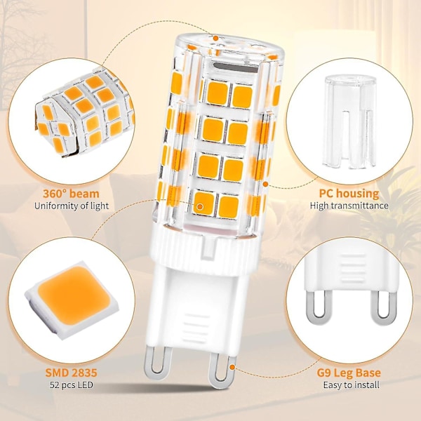 Set om 8, G9 LED-lampor, G9 5W Varmvit Lampa 3000k 500lm Motsvarande 50W Halogen, AC 220-240V Icke-Dimbar Ingen Flimmer Sparande Ljuslampor för Sovrum