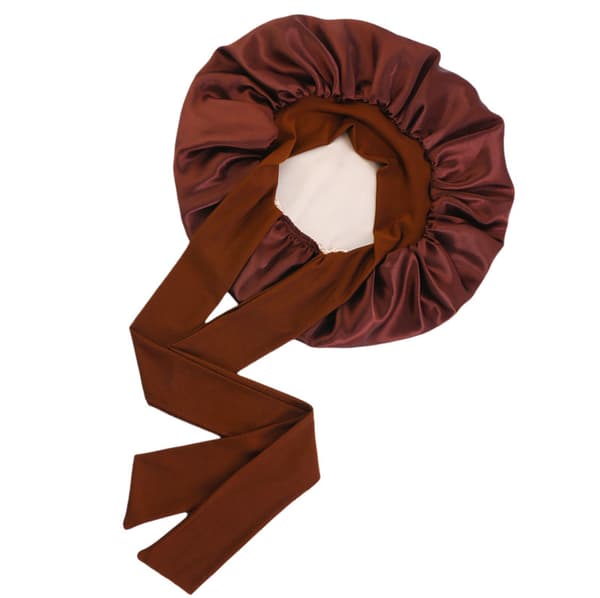 Double-Layer Satin Elastic Streamer Sleep Cap - Coffee