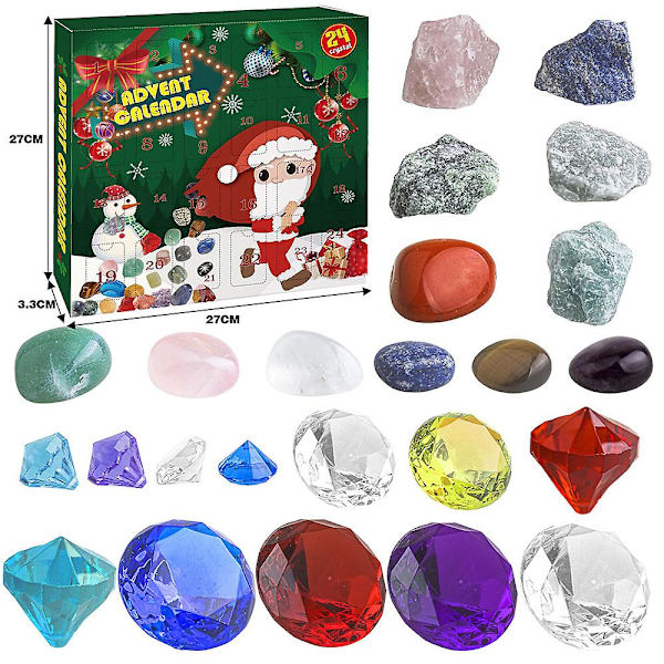 Julkalender med 24 dagar nedräkning stenar ädelstenar kristaller stenar barn överraskningsgåvor ideal blind box
