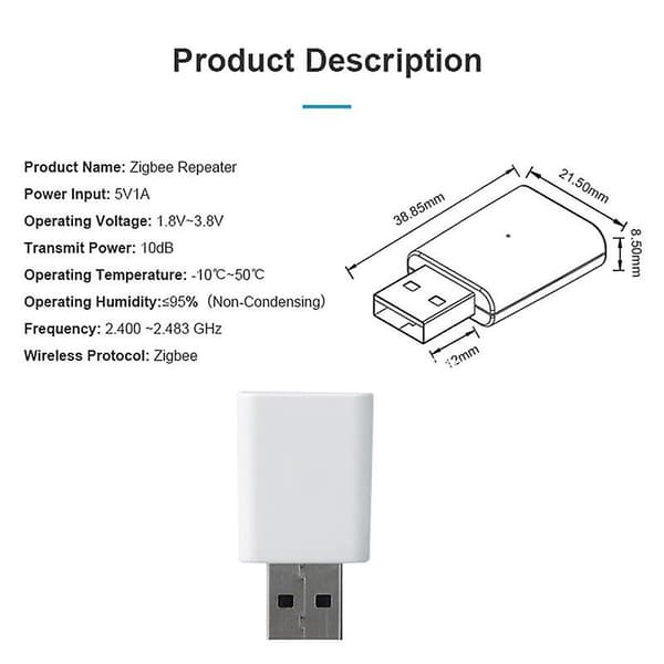Tuya ZigBee 3.0 Signal Repeater USB-forlenger for ZigBee2MQTT-enheter Mesh Home Assistant Deconz Aut
