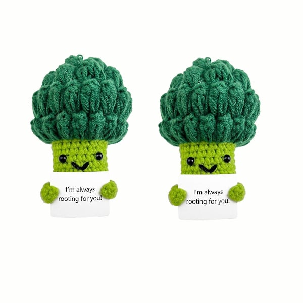 2 st Mini Roliga Positiva Broccoli med Stativ Emotionellt Stöd Gläd Upp Presenter Stickade Broccoli Croc