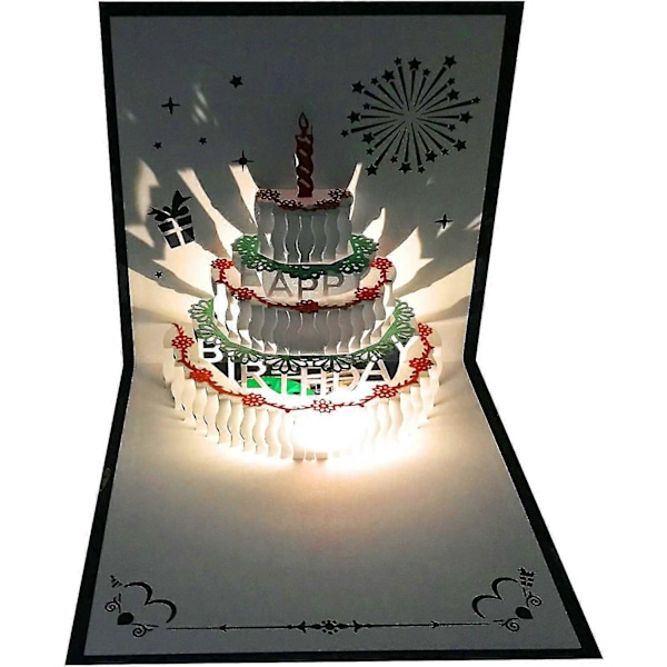 3D Pop Up -syntymäpäiväkortit, lämmin LED-valo syntymäkakku musiikki Onnea syntymäpäiväkortti