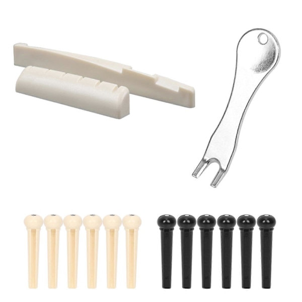 15 st/set Akustisk gitarr stallpinnar Nageldragare Borttagare Gitarr Sadel Mutter Set och 12-pack Gitarr Stallpinnar