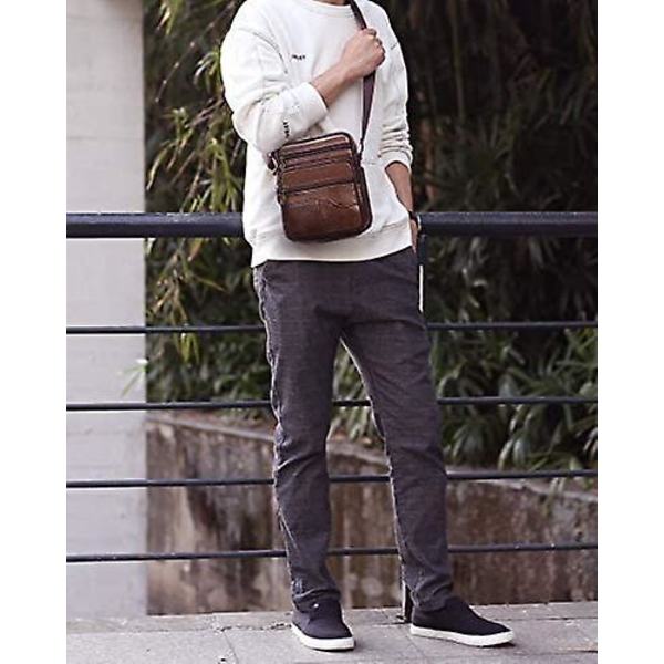 Menn's Crossbody Bag Ekte Lær Liten Crossbody Bag Menn Skulder Bag Vintage Business Bags Crossbody Ryggsekker Multifunksjonelle Lommer Reise Hånd