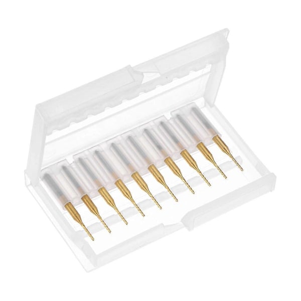 10 STK Titanium Belagt Karbid Endefraeser Gravering Fraeser CNC Router Bits til PCB Maskine, 1/8 Tomme Skaft 1.1Mm 2024THO