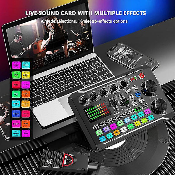 F998/v8s Ljudkort Mikrofon Ljudmixer Live Ljudkort Mixerbräda Ljudkort Ljudmixningskonsol Förstärkare