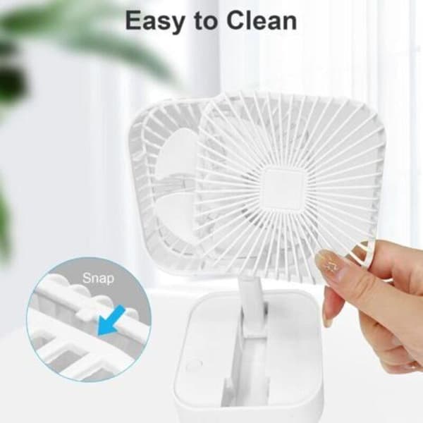 Mini bærbar ventilator. Genopladelig bordventilator. Tre ventilatorhastigheder - hvid.
