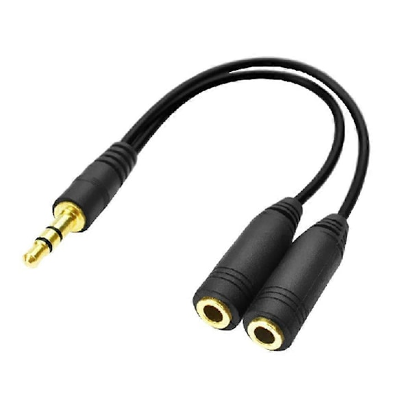 Svart 3.5mm Audio Hann Til 2 Hunn Y Splitter Kabel Strøm For Headset Mikrofon
